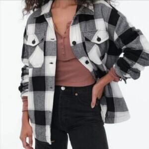 Lucky Brand Long Sleeve Button Up Buffalo Plaid Check Shacket Black White Medium